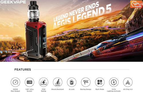 Aegis Legend 5 Kit 200W - Ultimate Vaping Experience with Z Sub Ohm Tank (5.5ml) - No Batteries or Nicotine Included
